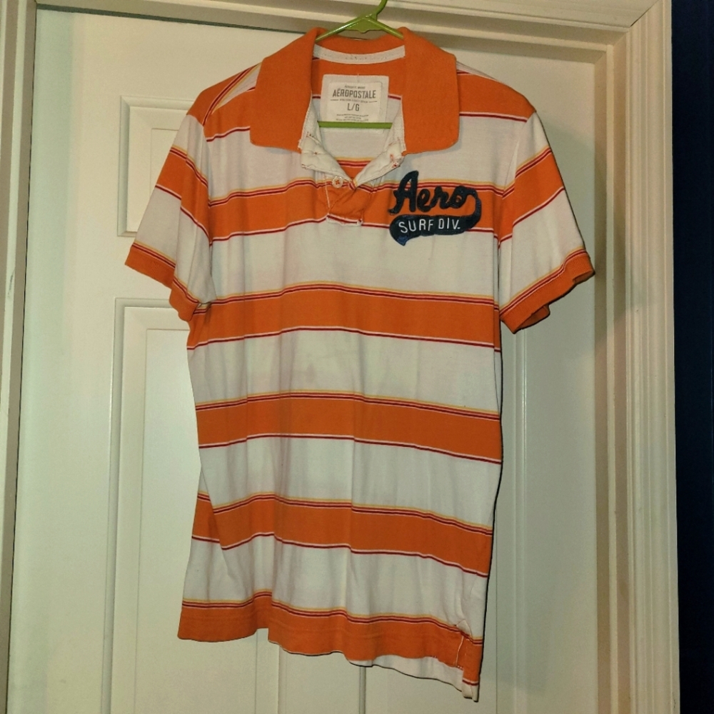 Aeropostale L orange & white polo